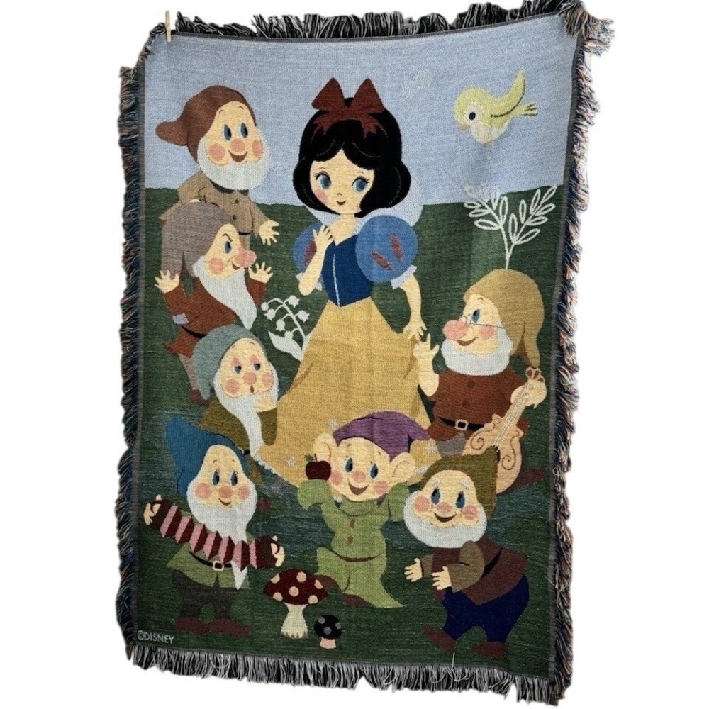 Disney Snow White Seven Dwarfs Blanket 40x60 Multicolor Woven Tapestry Throw